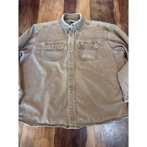 vtg Carhartt button down shirt men 2XL brown rugged cotton long sleeve S09 BRN